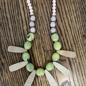 Anthropologie Beaded Necklace with Green, Pink, and Beige Accents